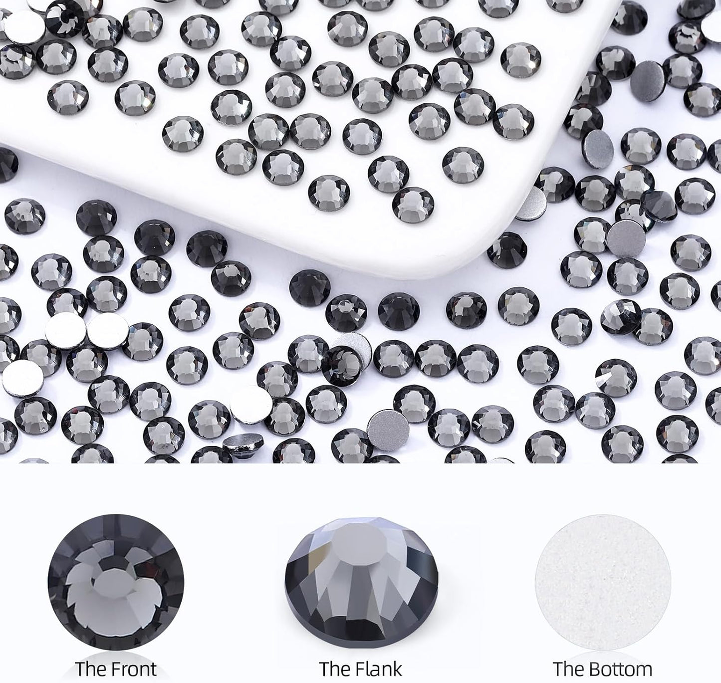 Gray Flatback Rhinestones, Glass Rhinestones for Nail Art and Craft, Glue Fix, Loose Crystal Gemstones(Gray, SS12, 1440pcs, 2.9-3.0mm)
