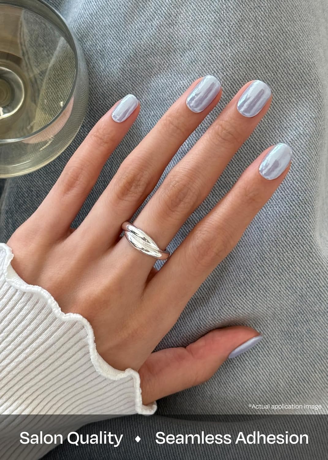 ohora Semi Cured Gel Nail Strips (N Light Blue Chrome) - Works with Any Lamps, Salon-Quality, Long Lasting, Easy to Apply & Remove - Includes 2 Prep Pads, Nail File & Wooden Stick