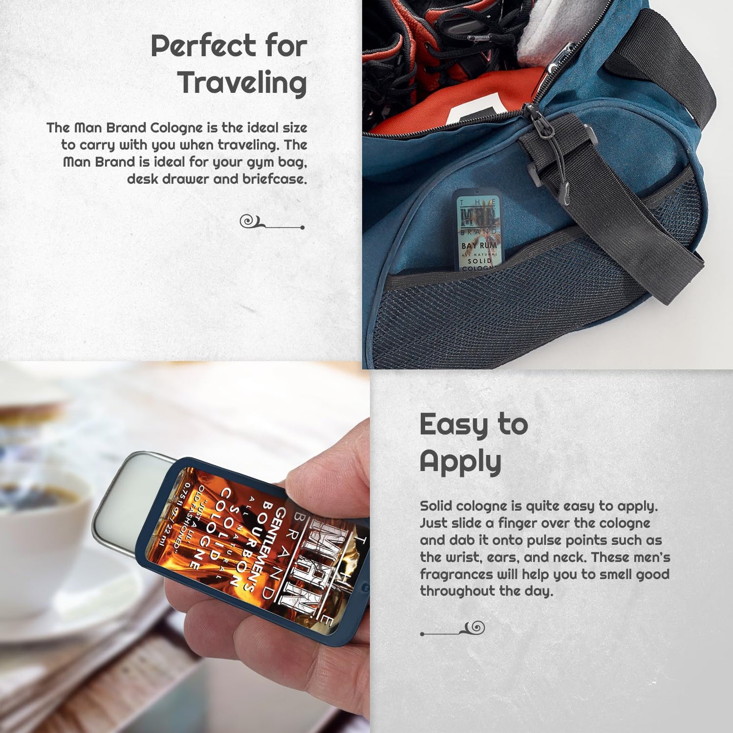 Solid Cologne Sample Set with Bay Rum Solid Cologne and Genlemen's Bourbon Solid Cologne (Bay Rum and Bourbon - 2 Pack - 0.75 oz each)