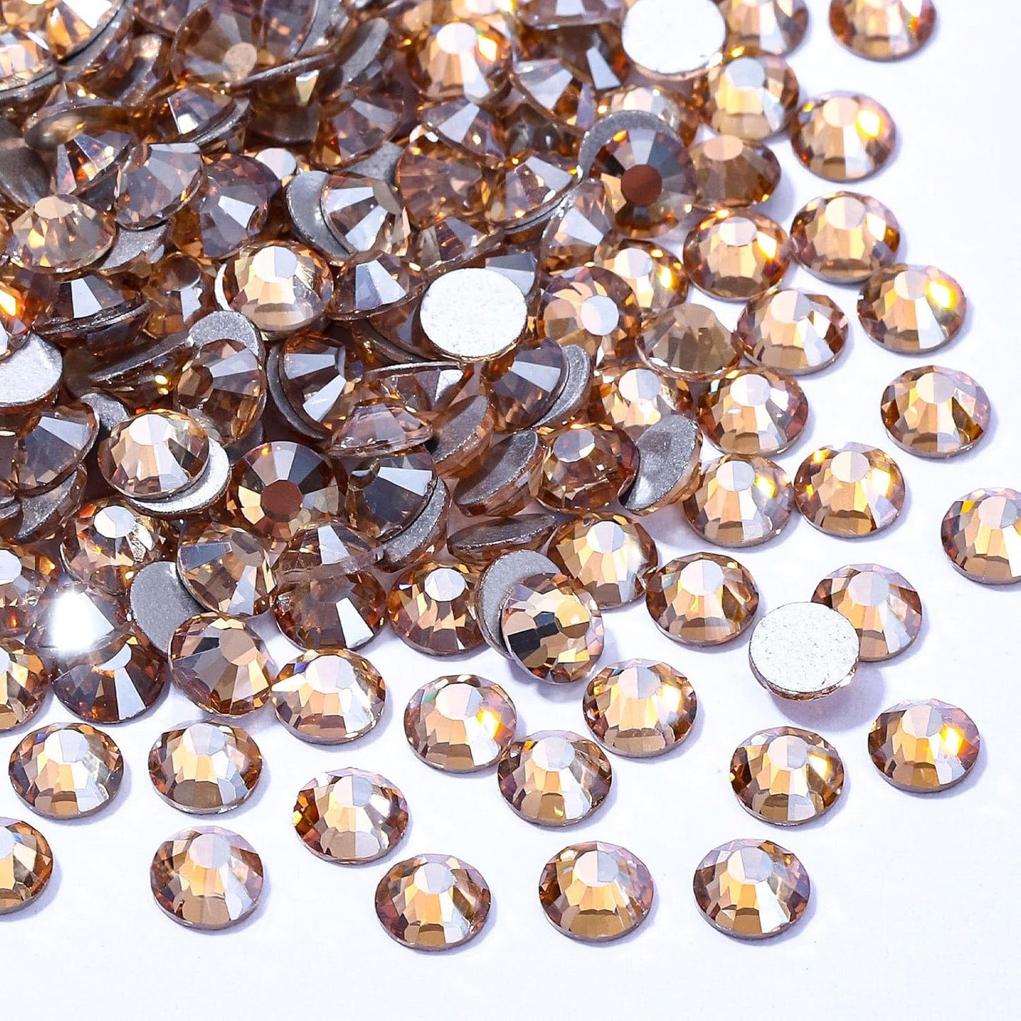 Gold Shadow Flatback Rhinestones, Glass Rhinestones for Nail Art and Craft, Glue Fix, Loose Crystal Gemstones(Gold Shadow, SS30, 288pcs, 6.4-6.6mm)
