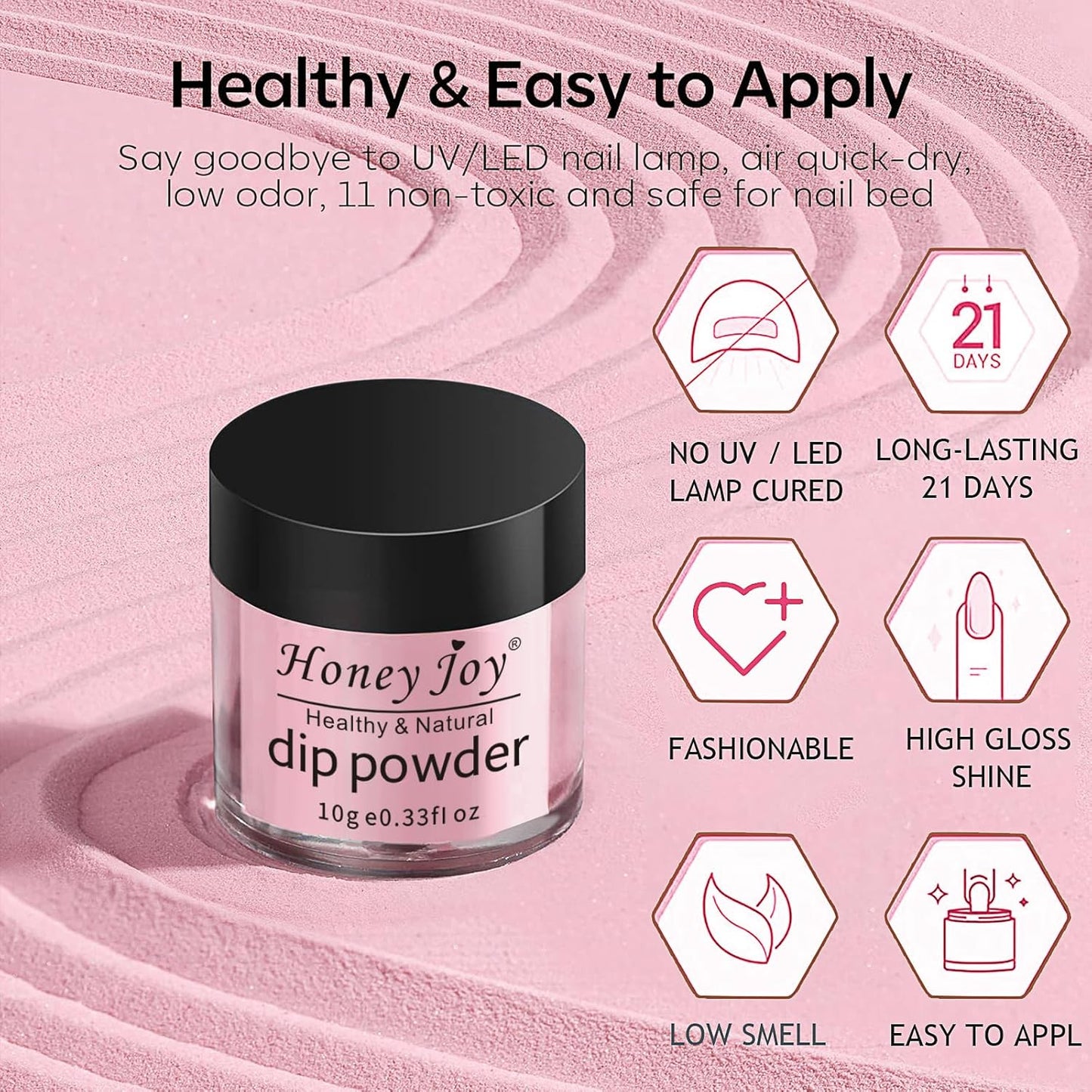 Honey Joy Dip Powder Nail Kit Starter, 4 Colors Pink Glitter Fine Dipping Powder Nude Color Kit with Base Top Coat Activator for Nail Art Manicure Salon DIY No LED Nail Lamp Needed, Dip-7pcs-No.17