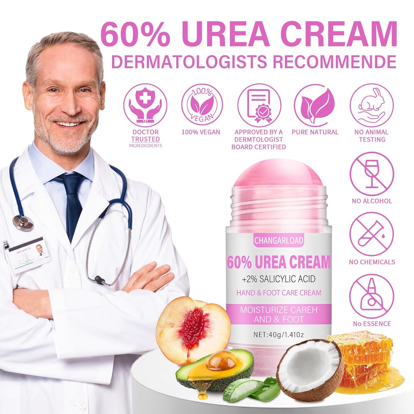 Urea Cream 60 Percent For Feet Maximum Strength - Intensive Repair Dry Cracked Skin, Urea Cream For Feet, Foot Cream For Dry Cracked Heels, 1 Pcs - 1.42 Oz