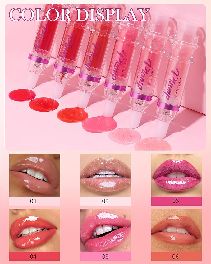Lip Plumping Booster-2Colors Spicy Lip Plumper Oil Lip Gloss, Plump and Pout Lip Plumper Hydrating & Volumizes Lip GLaze, Enhancing Plump Effect for Fuller Lips, Lip Glossy Makeup Gift for Women-05+06