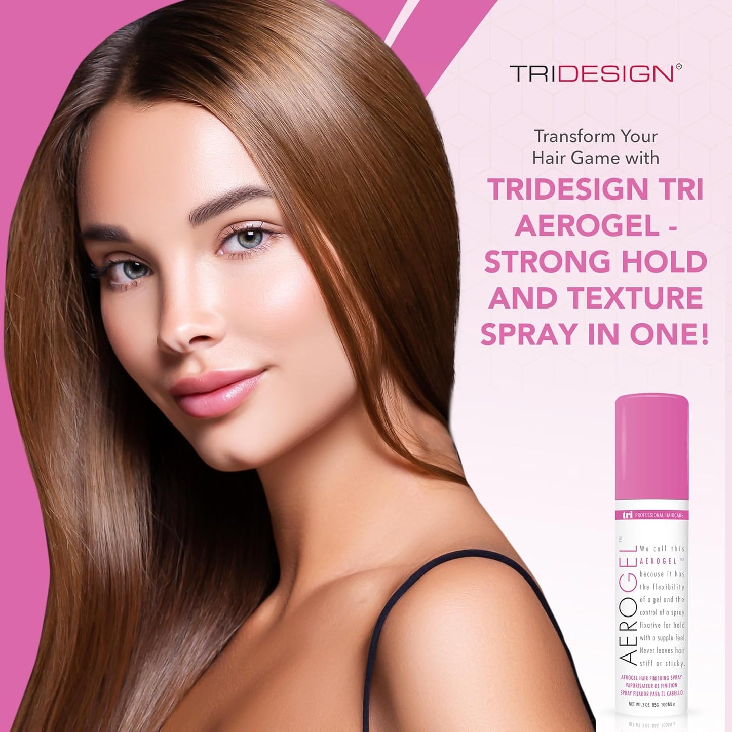 TRIDESIGN Aerogel Hairspray - Strong Hold Hair Finishing Spray for Volumizing & Control, Flexible Styling for All Hair Types, Non-Sticky and Scented - For Women and Men - Travel Size Pack of 1 (3 Oz)