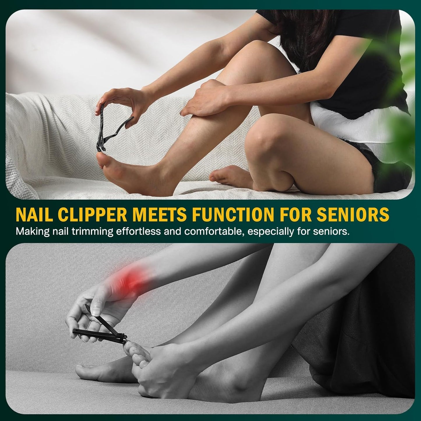 FVION Toenail Clippers for Seniors, Upgraded Long Handle Angled Head Toenail Clippers for Thick Toenails and Fingernails (Black)