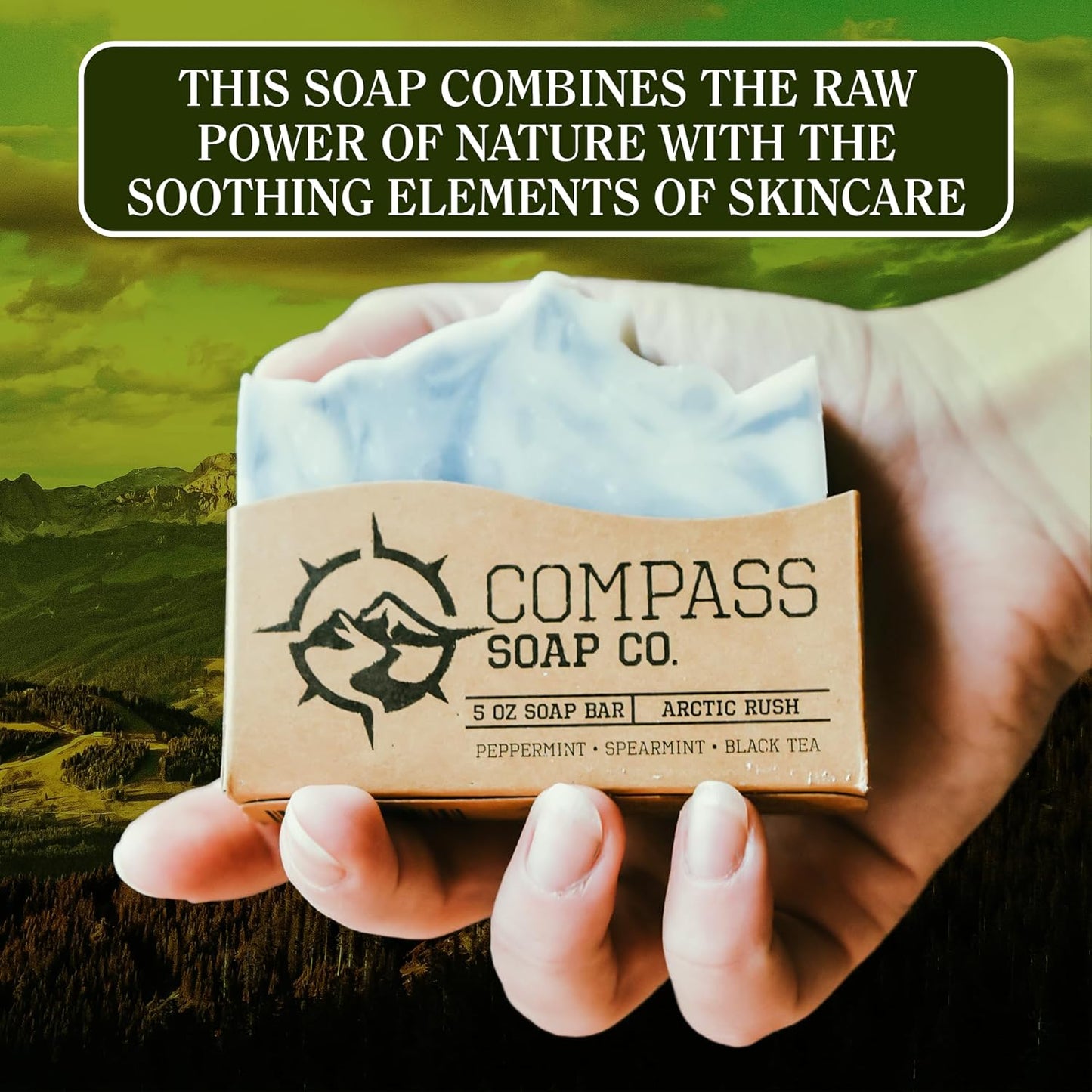 CompassSoap Arctic Rush | Natural Bar Soap for Men & Women | Body & Face Soap Bar for Women and Men | Minimalist & Gentle Lather | Natural Bath Soap, Paraben & Phthalate Free | 5 oz, Pack of 2