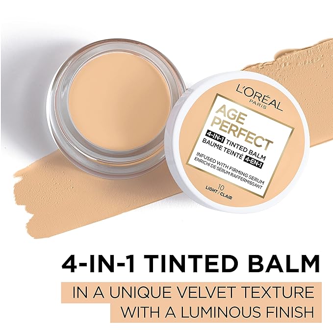 L'Oreal Paris Age Perfect 4-in-1 Tinted Face Balm Foundation with Firming Serum, Light 10, 0.61 Ounce