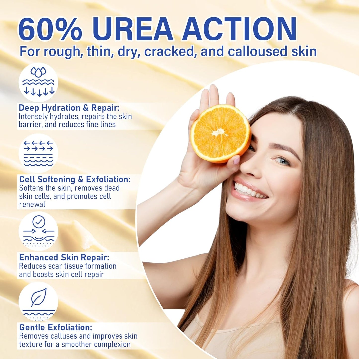 Urea Cream 60 Percent For Feet Maximum Strength - Intensive Repair Dry Cracked Skin, Urea Cream For Feet, Foot Cream For Dry Cracked Heels, 1 Pcs - 1.41 Oz