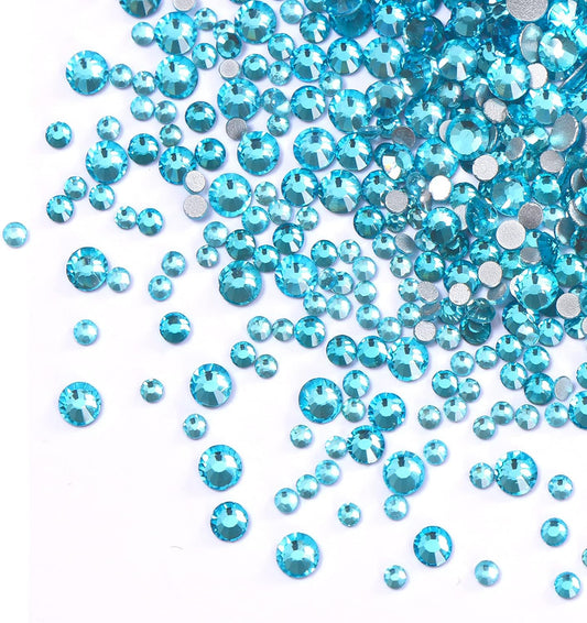 3456pcs Flatback Rhinestones Glass Charms Diamantes Gems Stones for Nail Art 6 Size ss4~ss12 Aquamarine