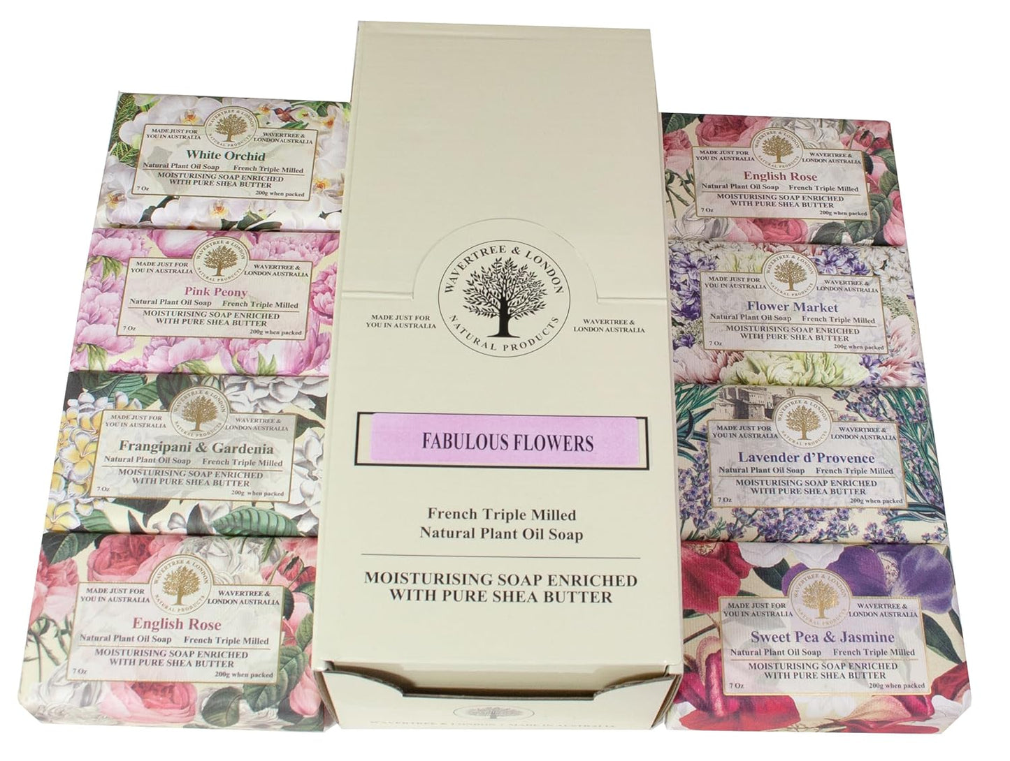 Wavertree & London Assorted Fabulous Florals (8 Bars), 7oz Moisturizing Natural Soap Bars, French -Milled and enriched with Shea Butter