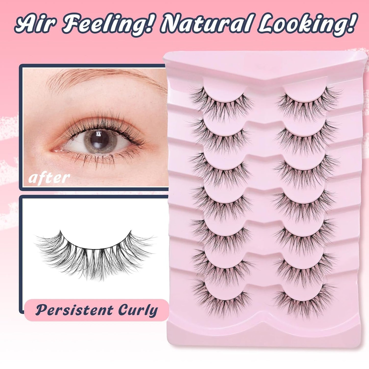 False Lashes Natural Wispy Eyelashes 11mm Short Lashes 3D Volume Fake Eyelashes Thin Cotton Band C Curl Soft Strip Eye Lashes Pack 7 Pairs Siligli