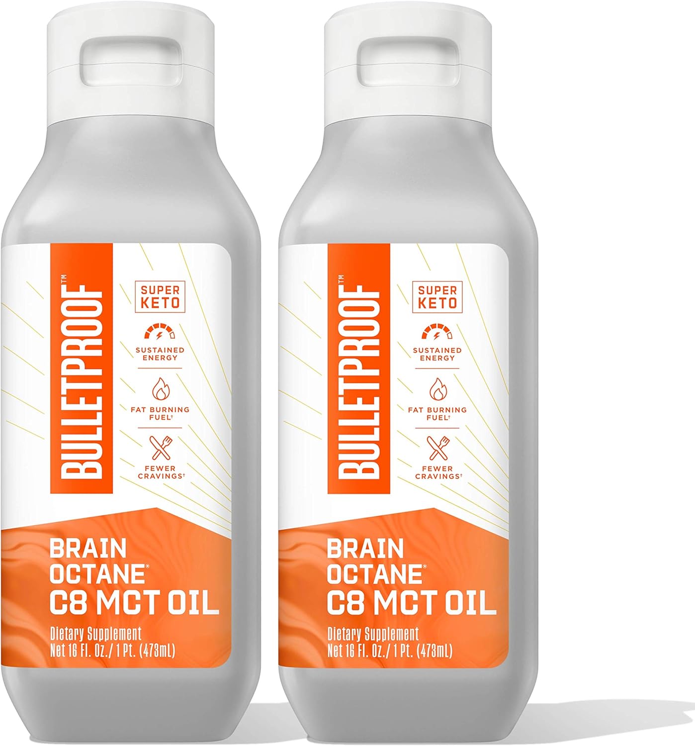 Bulletproof Brain Octane C8 MCT Oil, 16 Ounces (Pack of 2), Keto Supplement for Sustained Energy and Craving Support