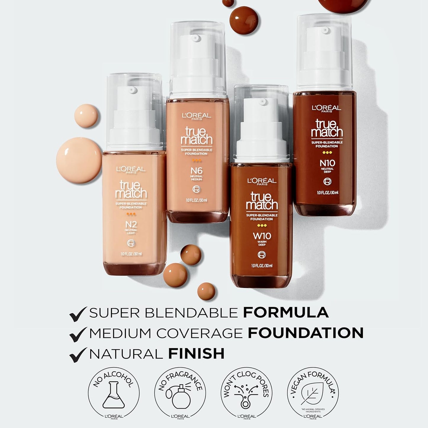 L'Oreal Paris True Match Super-Blendable Foundation, Medium Coverage Liquid Foundation Makeup, C1.5, Light, 1 Fl Oz