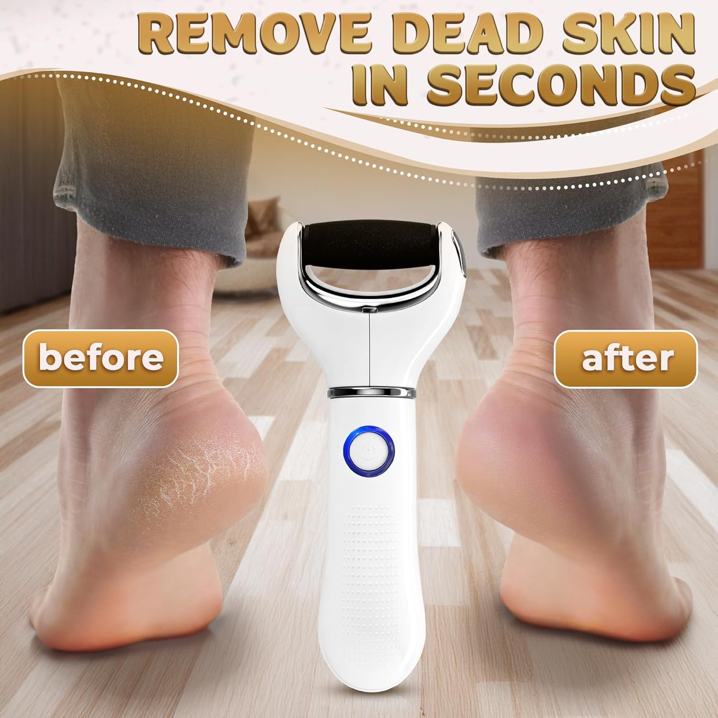 Rechargeable Electric Foot Callus Remover Tool – 3-Speed Foot Sander (1800/2200/2800 RPM), Electric Callus Remover for Feet, Pedicure Tools for Feet – 2000mAh, 120 Min Runtime, 2 Replacement Rollers