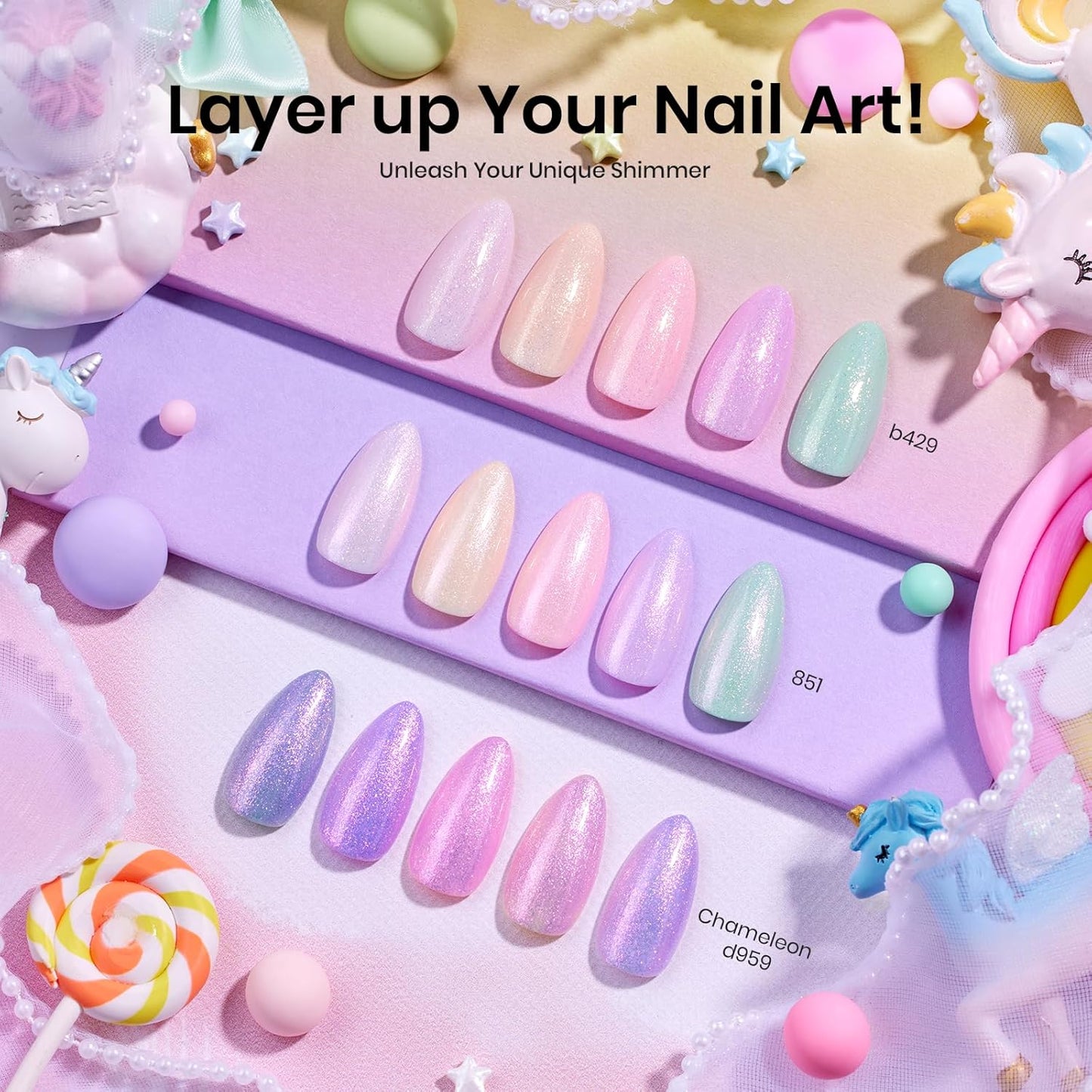 Beetles Purple Gel Nail Polish Set - 20 Colors Hot Pink Purple Shimmer Green Unicorn Bright Glitter Manicure Macaron Collection Pastel Gel Polish Kit with Base Matte Glossy Top Coat