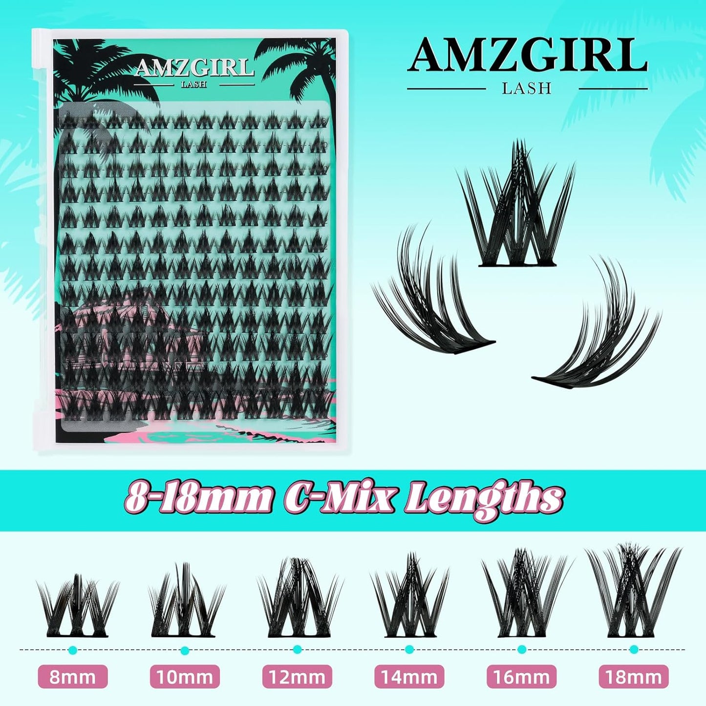 Fairy Lash Clusters DIY 144Pcs Manga Lash Extension Kit,Lashes Natrual Clusters Kit with Eyelash Black Bond and Seal,Lash Remover and Tweezers Anime Cluster Eyelash Extensions(Holiday,C-Mix8-18mm)