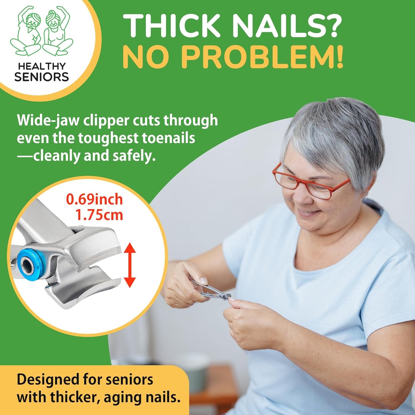 Toenail Clippers for Seniors Thick Toenails - 4-Piece Heavy Duty Nail Clipper Set with Podiatrist Grade Tools, Wide Jaw and Rotating Head Clippers for Elderly Adults