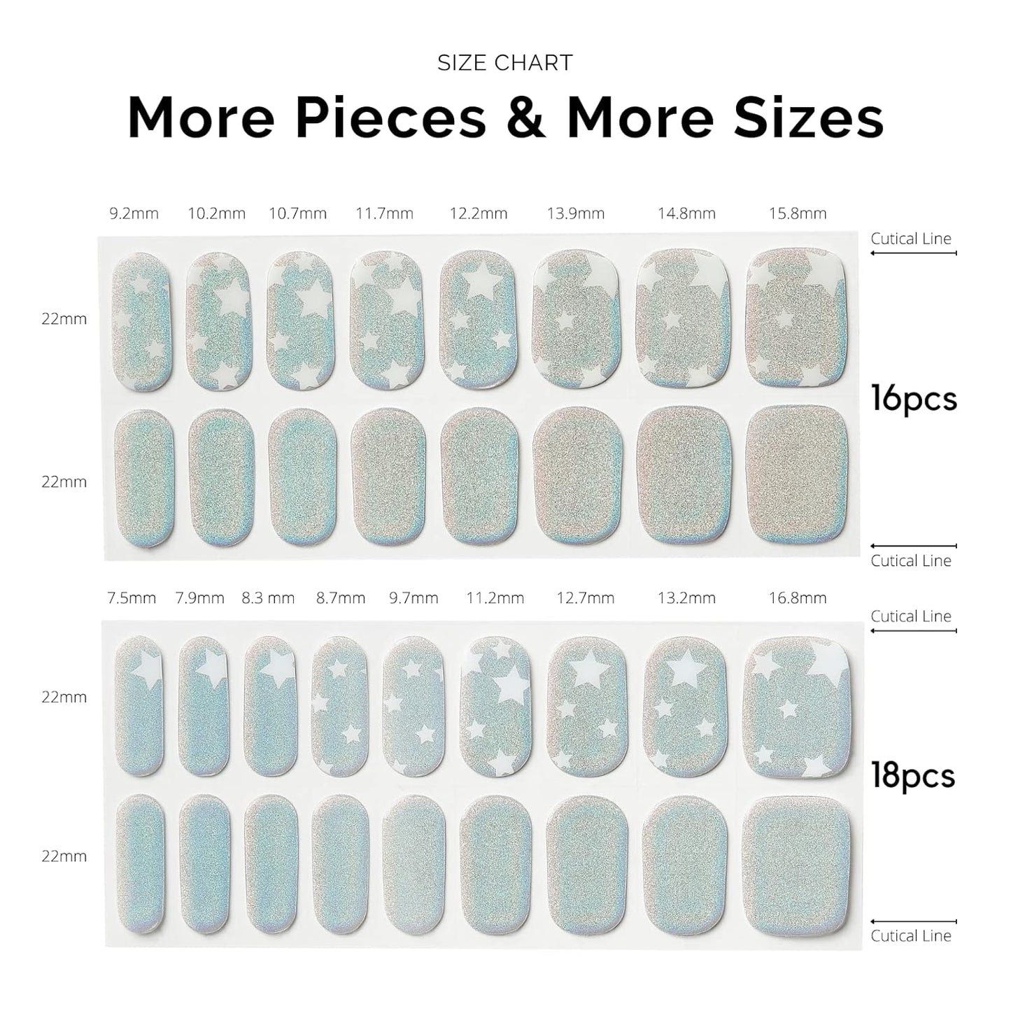 NAILOG Semi Cured Gel Strips, 34 pcs Salon-Quality Stickers, Long Lasting Wraps for Women With Soft Gel Finish | Shimmery Stars