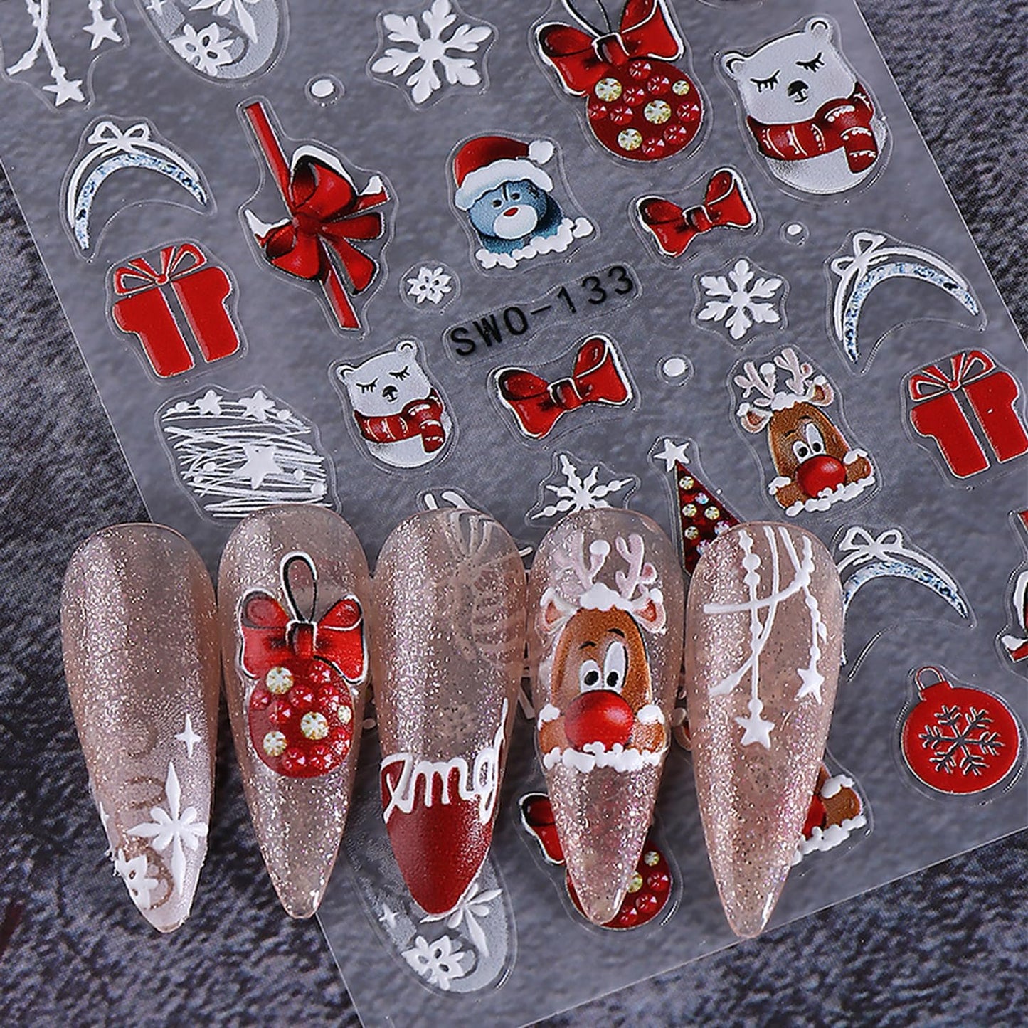 5 Sheets Christmas Nail Art Sticker Snowman Elk Christmas Tree Gingerbread Man Design Winter Xmas Self-Adhesive Snowflake Santa Claus Nail Stickers Decals for Nails Supplies Christmas Nail Decoration