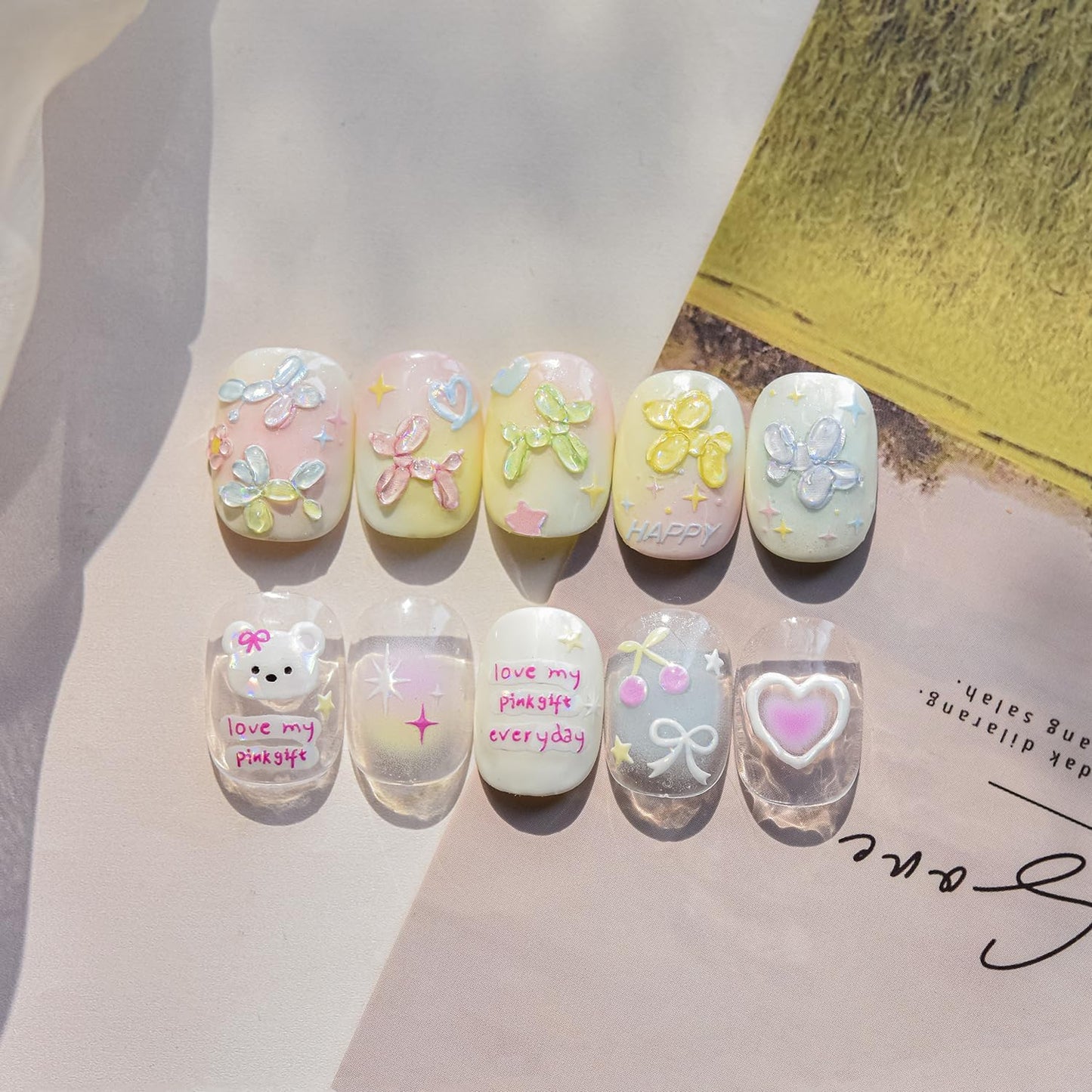 Dog Nail Sticker for Nails Art Colorful Nail Decals 5D Embossed Cute Balloon Self Adhesive Nails Art Stickers for Women Girls Kid Manicure DIY Decoration Supply Accessories