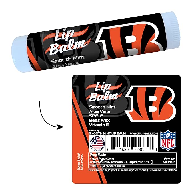 FANMATS 34633 Cincinnati Bengals Smooth Mint SPF 15 Lip Balm