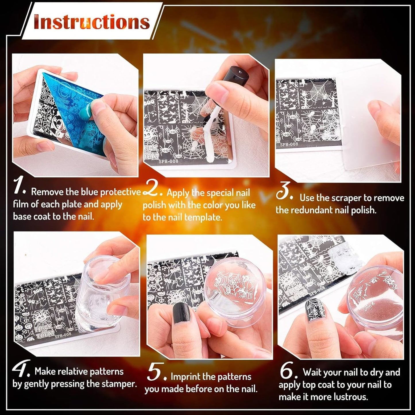 Whaline 6Pcs Fall Halloween Christmas Nail Plates Stamping Set Pumpkin Ghost Snowman Stamp Templates Nail Art Plates for DIY Print Manicure Salon Design