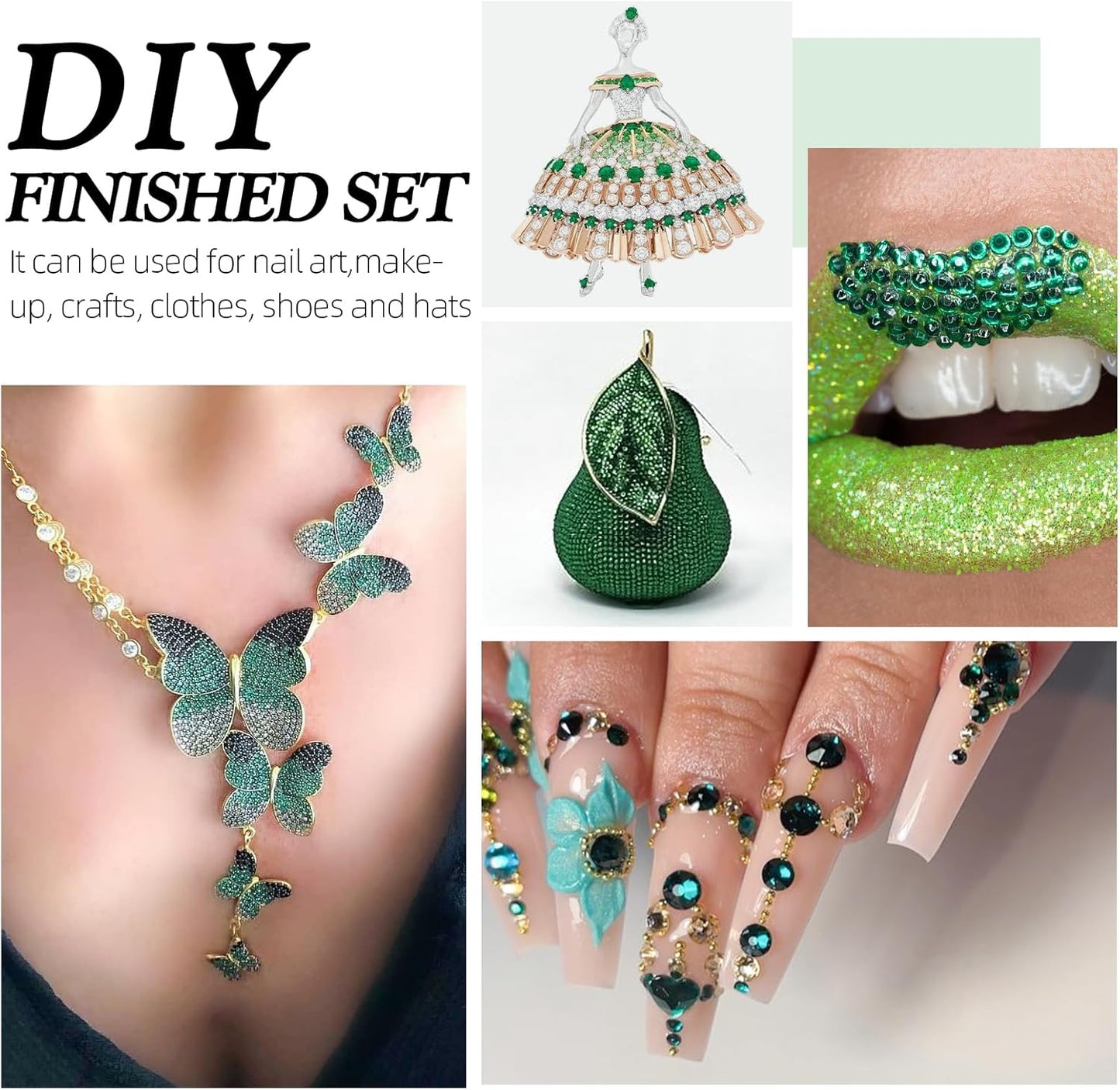 Green Flatback Rhinestones, Glass Rhinestones for Nail Art and Craft, Glue Fix, Loose Crystal Gemstones(Green, SS30, 576pcs, 6.4-6.6mm)