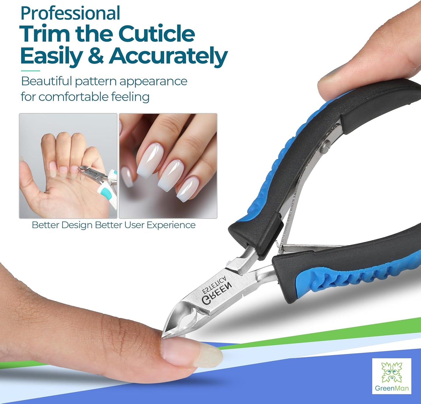 Cuticle Trimmer with Non-Slip Grip Handle Professional Stainless Steel Cuticle Cutter Sharp Blades Double Spring Cuticle Nippers for Nail Care Pedicure Manicure Nail Tools (Blue-Black)