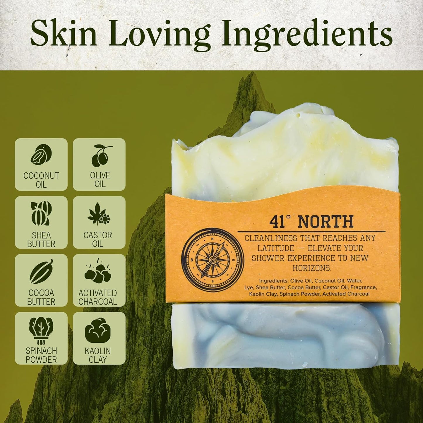 Compass Soap 41 North | Natural Bar Soap for Men | Soap Bar with Minimalist & Gentle Lather | Best Mens Bar Soap | Natural, Paraben & Phthalate Free Bath Soap Bars for Men | 5 oz. Pack of 2