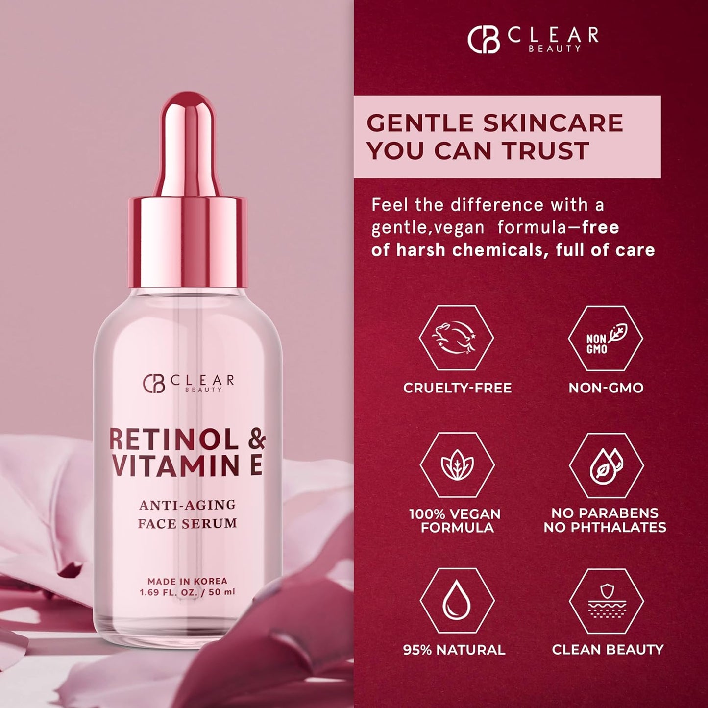 Retinol & Vitamin E Facial Serum – Dermatologist-Tested, Anti-Aging, Hydrating & Revitalizing Korean Skincare – Vegan, Clean Beauty, Cruelty-Free, Sulfate-Free, Non-GMO – 1.69 fl. oz.
