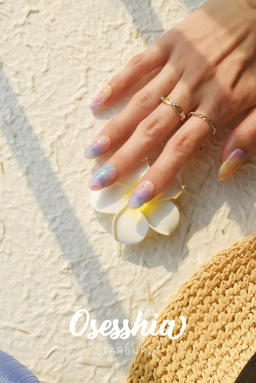 Semi Cured Gel Nail Strips, 20 pcs Nail Wraps, Glaze Stickers, Salon Quality French Manicure, Full Decal Gel Polish Strips, Long Lasting SCG, Easy on, UV Required (Starburst)