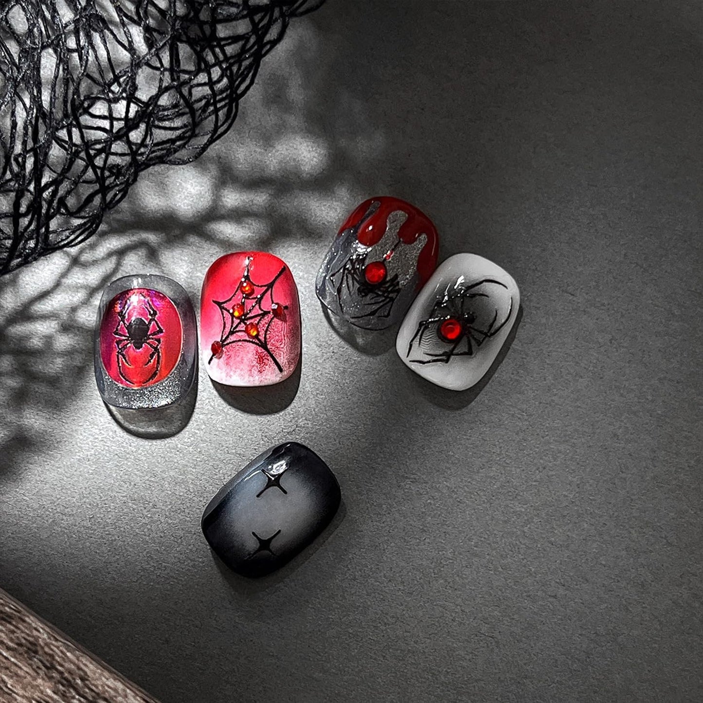 Halloween 5D Embossed Nail Art Stickers Decals Spider Gem Nails Sticker Spider Web Nails Decal Self-Adhesive Nail Art Decals for Women Halloween Decor