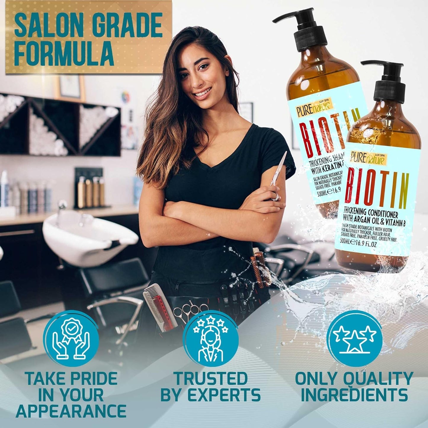 Biotin Shampoo and Conditioner Set - Volume Boosting Formula for Men and Women to Help Thinning Hair - Sulfate and Paraben Free with Thickening Properties - Volumizing Products to Improve Fullness