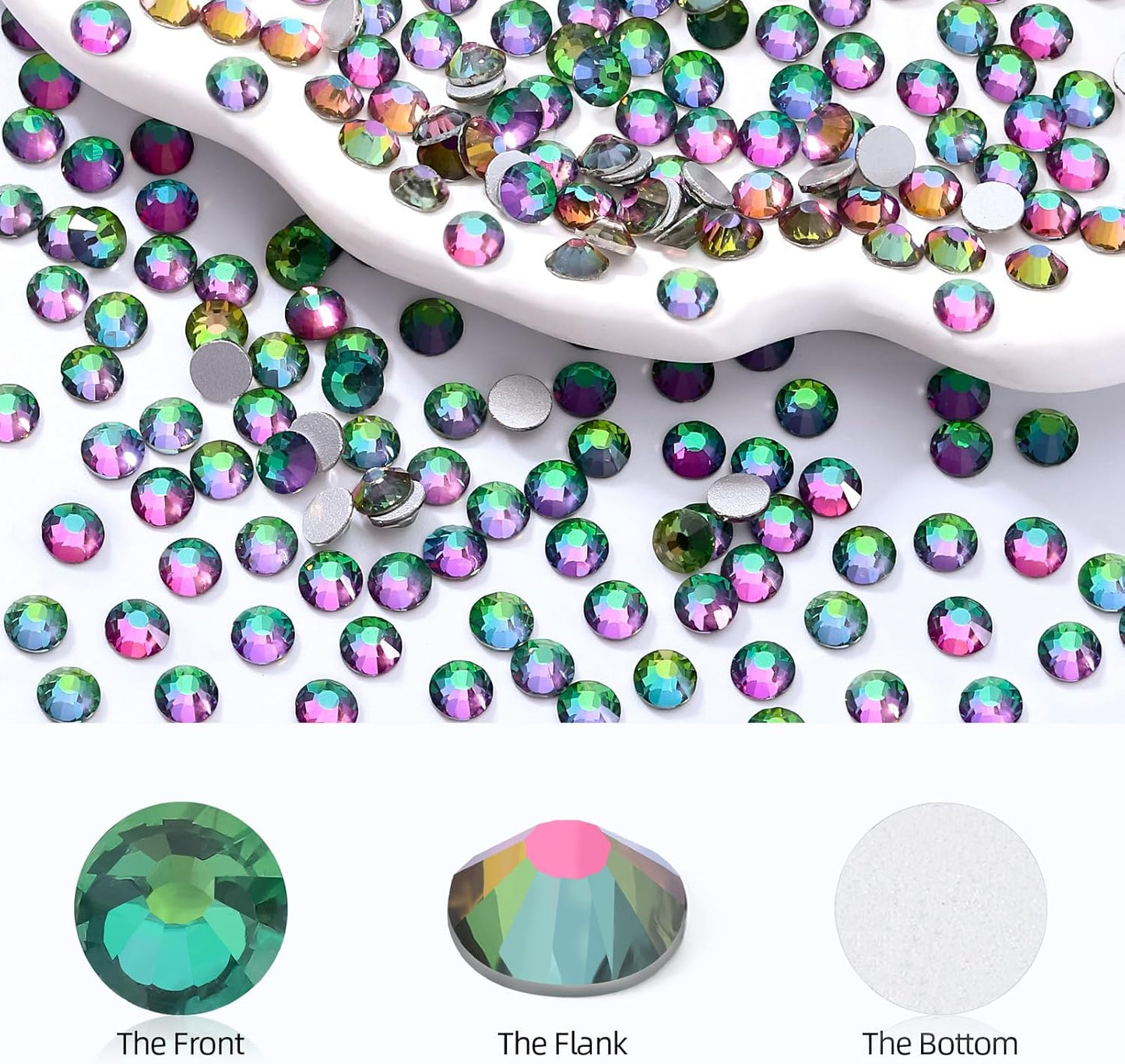 Green Volcano Flatback Rhinestones, Glass Rhinestones for Nail Art and Craft, Glue Fix, Loose Crystal Gemstones(Green Volcano, SS30, 288pcs, 6.4-6.6mm)