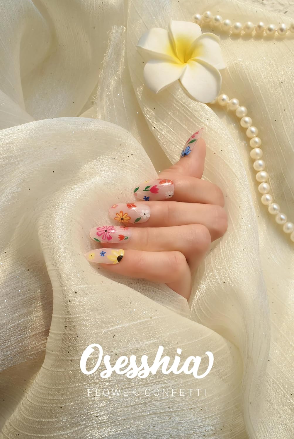 Semi Cured Gel Nail Strips, 20 pcs Nail Wraps, Glaze Stickers, Salon Quality French Manicure, Full Decal Gel Polish Strips, Long Lasting SCG, Easy on, UV Required (Flower Confetti)