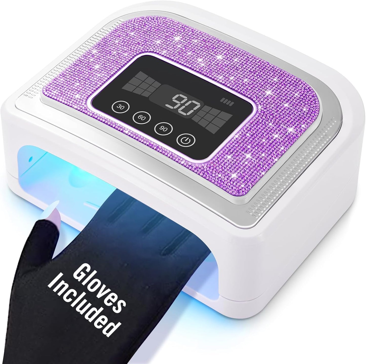 Cordless Nail Lamp, Rechargeable UV Nail Lamp for Gel Nails, LED Nail Lamp with 4 Timer Modes, Gel Nail Light Decorate with Sparkling Nail Rhinestones Diamond (Sparkly Purple Diamond)