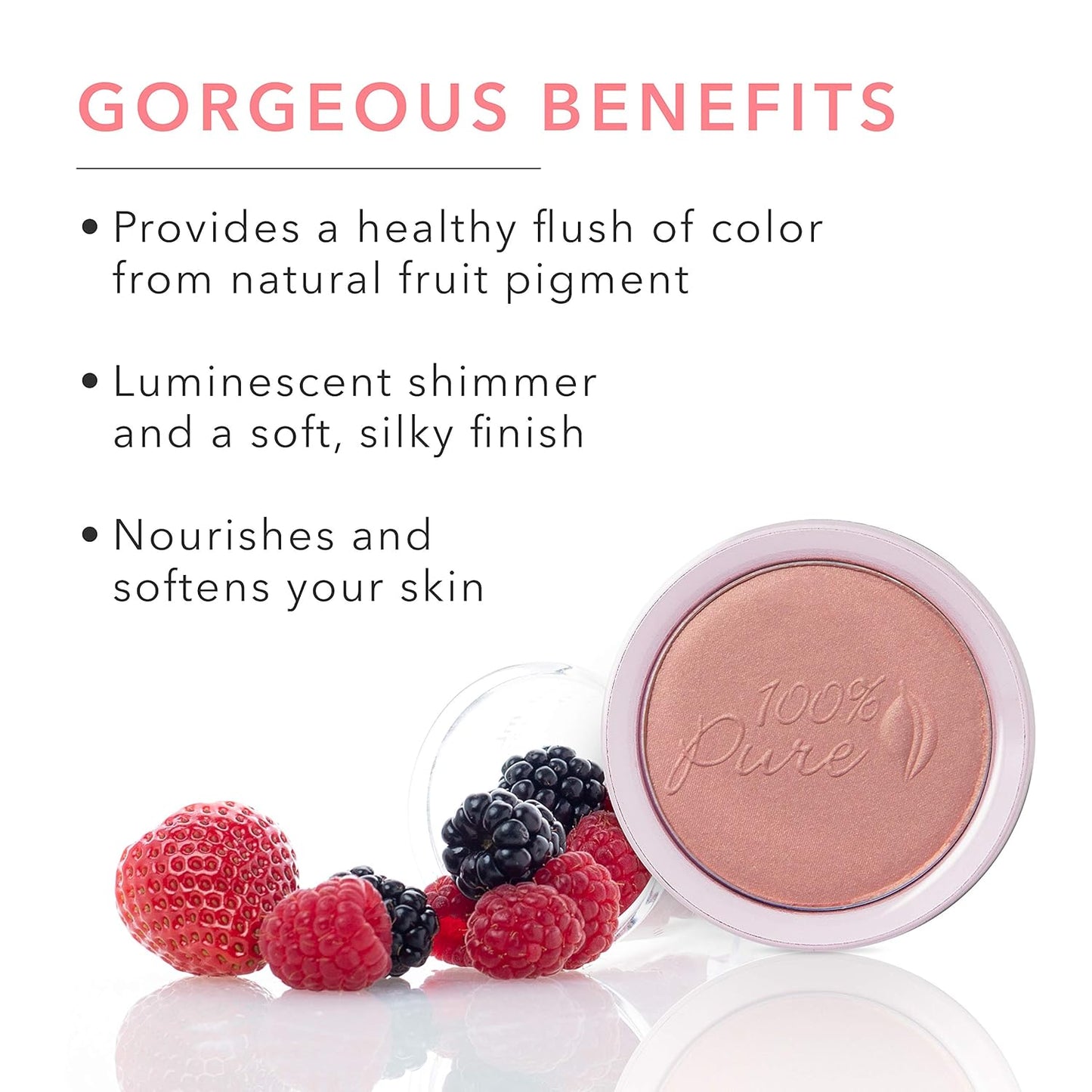 100% PURE Powder Blush (Fruit Pigmented), Peach, Soft Shimmery Finish, Nourishes Skin w/Rosehip Oil, Cocoa Butter, Natural Makeup (Neutral Peach w/Bronze) - 1.81 oz