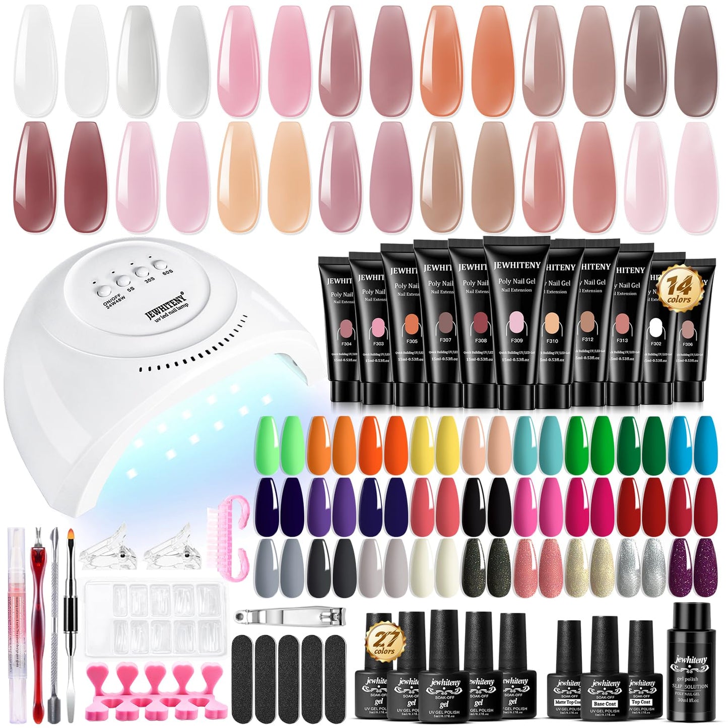 JEWHITENY 14 Colors Poly Gel Nail Kit 27 Colors Gel Nail Polish Kit With U V Light All In One Nail Art Starter Kit Suitable For All Seasons