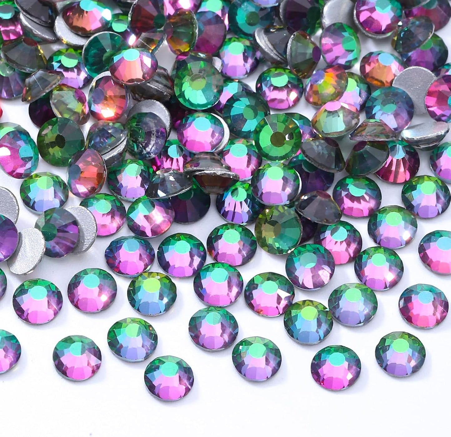 Green Volcano Flatback Rhinestones, Glass Rhinestones for Nail Art and Craft, Glue Fix, Loose Crystal Gemstones(Green Volcano, SS30, 576pcs, 6.4-6.6mm)