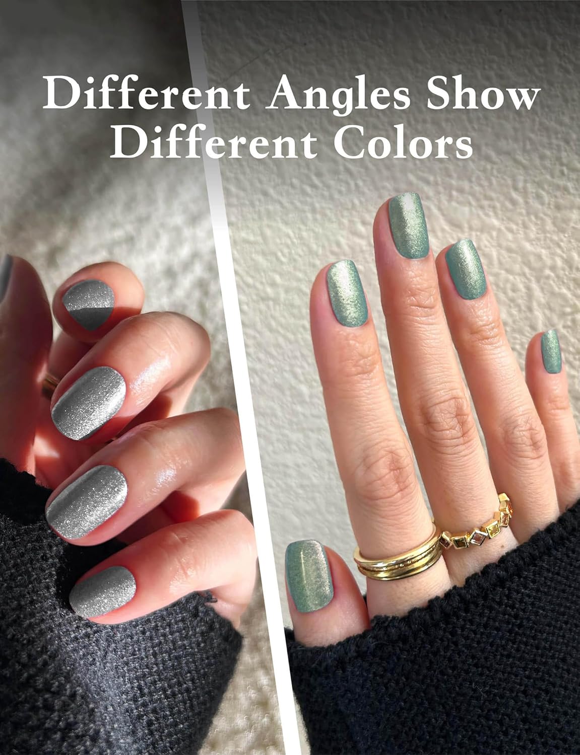 Glitter Nail Polish Strips, 32 Pcs Salon Quality Gel Nail Stickers, Long Lasting Wraps Easy to Use & Remove (Glitter Aquamarine)