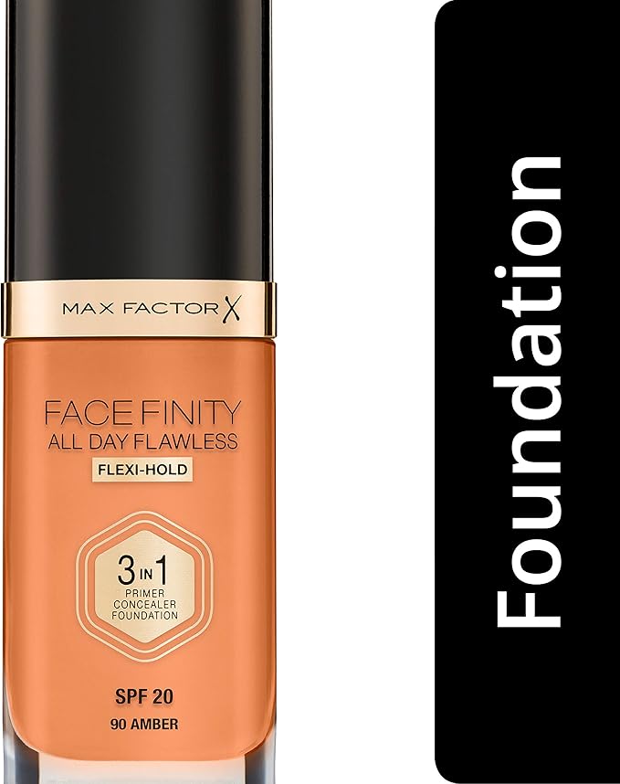 Max Factor Facefinity 3-in-1 All Day Flawless Liquid Foundation, SPF 20-90 Amber, 30 ml