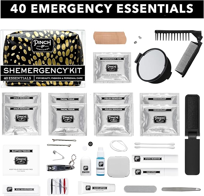 Pinch Provisions Shemergency Kit for Her, 40 Emergency Essential Items, Compact, Multi-Functional Pouch, Gift for Women, Birthday, Bachelorette Parties, and More!