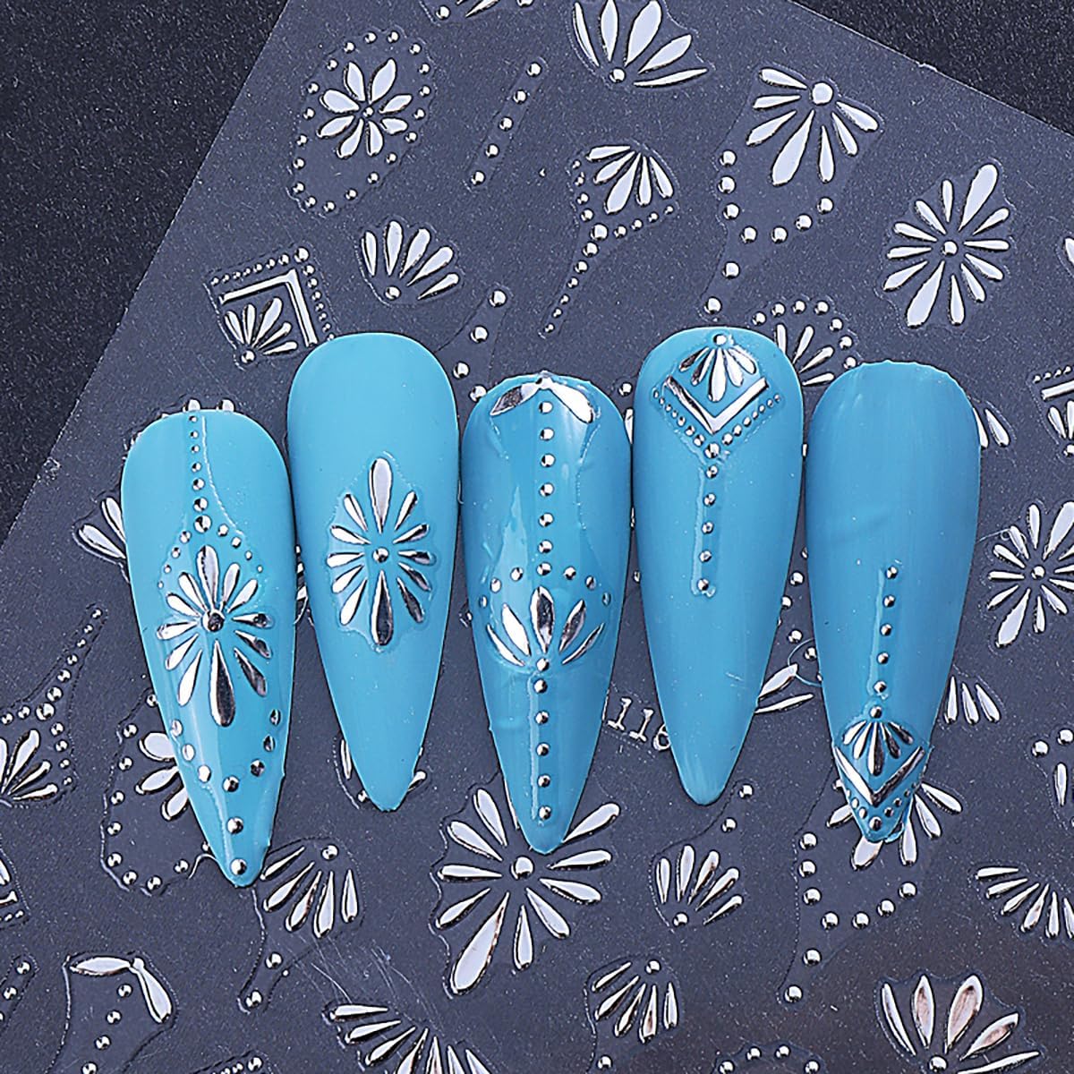 6 Sheets Bohemia Nail Stickers for Nail Art 3D Self Adhesive Gold Silver Blue Flower Nail Decals Flowers French Tip Nail Sticker Retro Bohemian Design Stickers for Women DIY Manicure Supplies