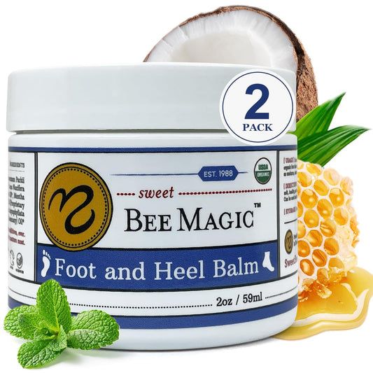 Sweet Bee Naturals Organic All Natural Foot and Heel Balm 2 (2 OZ Jars). For Dry and Cracked Feet Repair. Organic Salve Moisturizer for Heel Care & Callus Treatment. Made in USA. 2 Jars (4 OZ)