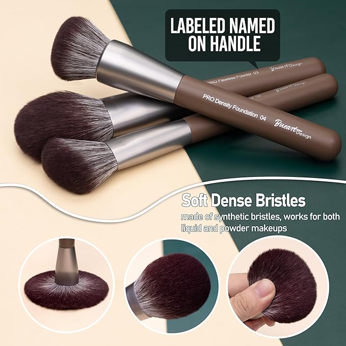 Bueart Design 26 Pcs Chocolate-colored Gift Makeup Brushes Set with Extra Large Holder,Elegant Make up Brushes for Foundation,Face Blending Powder, Contour, Highlight, Concealer, Eyeshadow