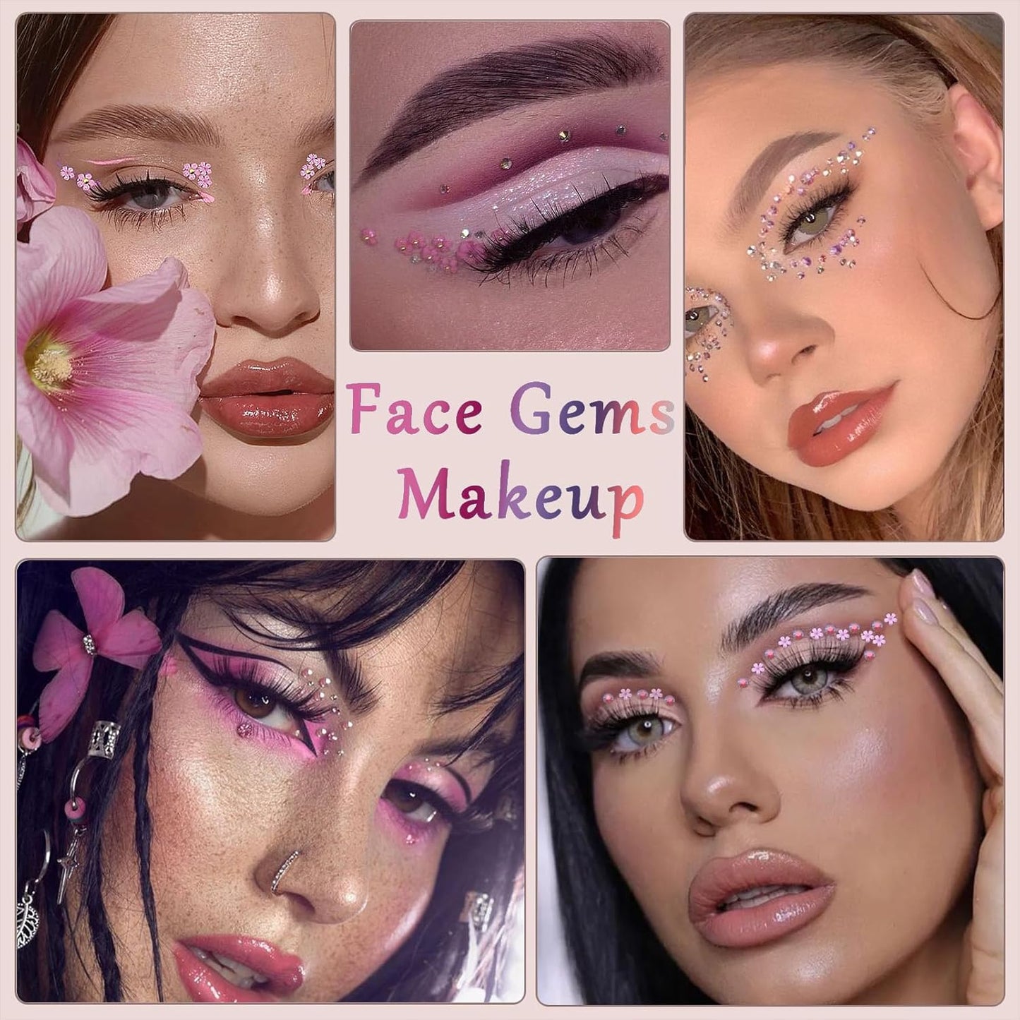 Flatback Nail Art Rhinestones Flower Nail Charms with AB Rhinestones Glue Gel Pink Nail Supplies Accessories Gems Resin Rhinestones for Bedazzling Crafting & Women Nails Design Decor