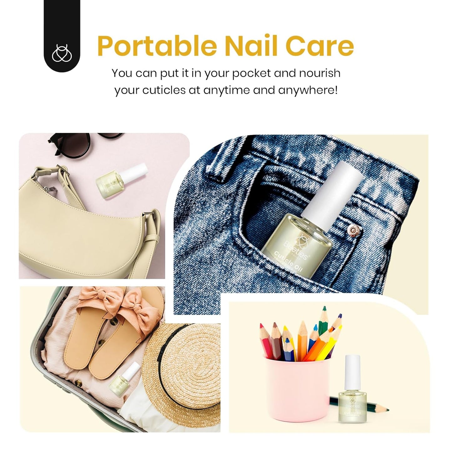 Beetles 7.5ml Cuticle Oil Nail Oil Cuticle Care for Nail, Damaged Cuticles, Stronger Nails Spa and Hand Manicure Essentials for Repaired Thin Nails DIY Home for Women