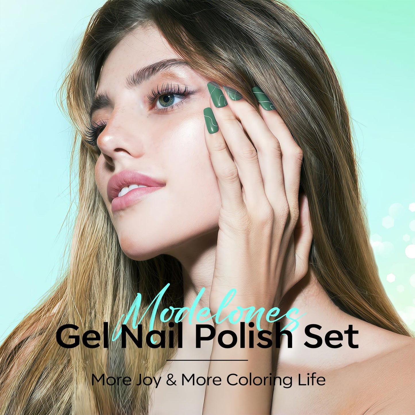modelones Gel Nail Polish Set - 6 Colors Misty Gray Dark Green Glitter Gel Polish Kit Sage Green Baby Blue Nail Polish Soak Off LED Nail Lamp Nail Kit Fall Winter Nails Salon DIY Gift