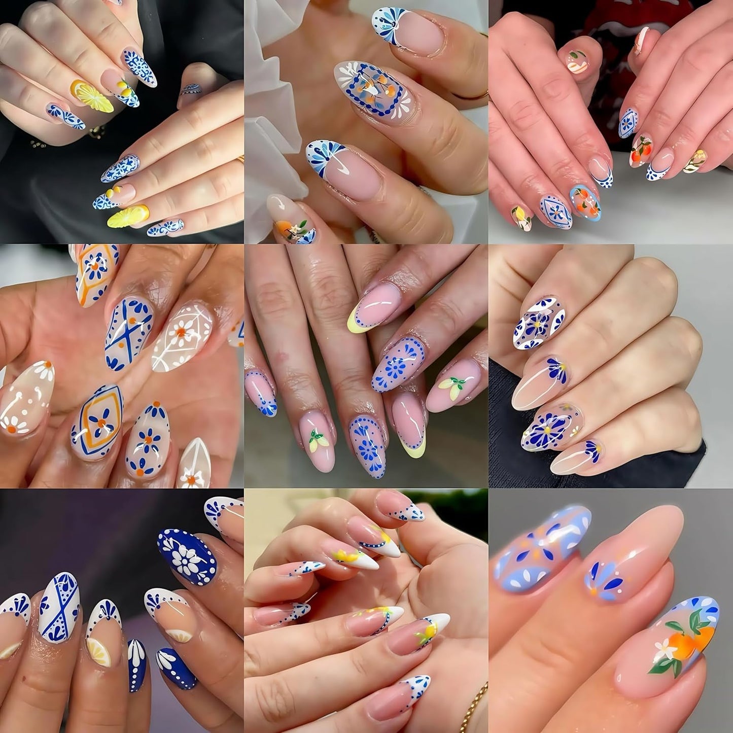 6Pcs Summer Nail Art Stickers 3D Self-Adhesive Orange Lemon Nail Decals Strawberry Blueberry Stickers for Nails Designs Cute Fruit Nail Decor Bohemian French Nail Accessories for DIY Women Manicure