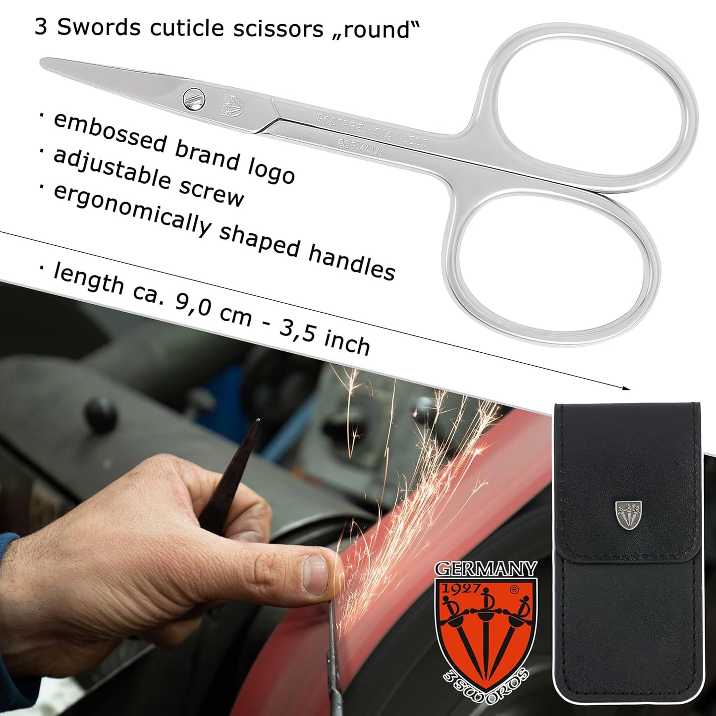 3 Swords Germany - brand quality STAINLESS STEEL CURVED CUTICLE SCISSORS (1 PIECE) with round tips for DIABETICS - manicure pedicure - nail care by 3 Swords - Made in Germany